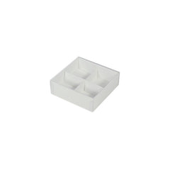 100 Pack of White Card Chocolate Sweet Soap Product Reatail Gift Box - 4 Bay Compartments - Clear Slide On Lid - 8x8x3cm Tristar Online