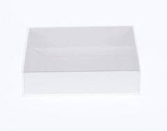 100 Pack of 15cm Square Invitation Coaster Favor Function product Presentation Cookie Biscuit Patisserie Gift Box - 4cm deep - White Card with Clear Slide On PVC Lid Tristar Online