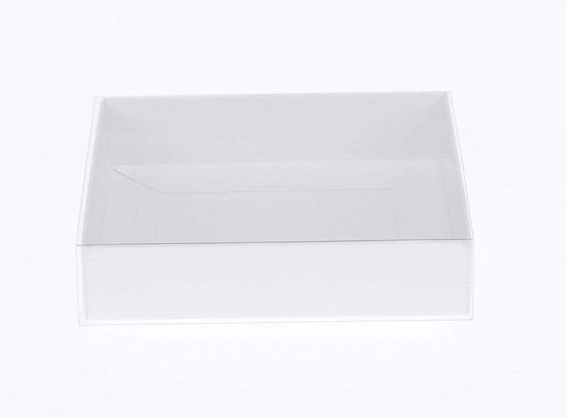 100 Pack of White Card Box - Clear Slide On Lid - 17 x 25 x 5cm -  Large Beauty Product Gift Giving Hamper Tray Merch Fashion Cake Sweets Xmas Tristar Online