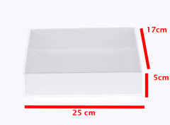 100 Pack of White Card Box - Clear Slide On Lid - 17 x 25 x 5cm -  Large Beauty Product Gift Giving Hamper Tray Merch Fashion Cake Sweets Xmas Tristar Online