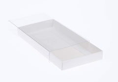 100 Pack of White Card Box - Clear Slide On Lid - 17 x 25 x 5cm -  Large Beauty Product Gift Giving Hamper Tray Merch Fashion Cake Sweets Xmas Tristar Online