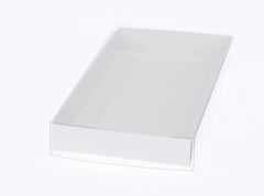 100 Pack of White Card Box - Clear Slide On Lid - 17 x 25 x 5cm -  Large Beauty Product Gift Giving Hamper Tray Merch Fashion Cake Sweets Xmas Tristar Online