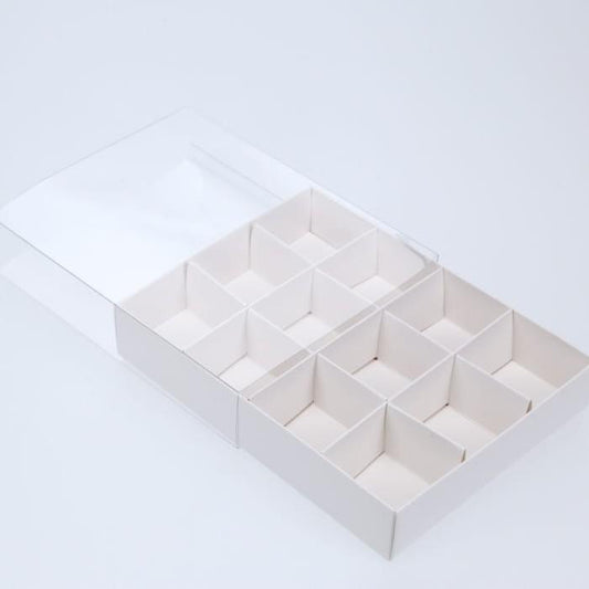 10 Pack of White Card Chocolate Sweet Soap Product Reatail Gift Box - 12 bay 4x4x3cm Compartments  - Clear Slide On Lid - 16x12x3cm Tristar Online