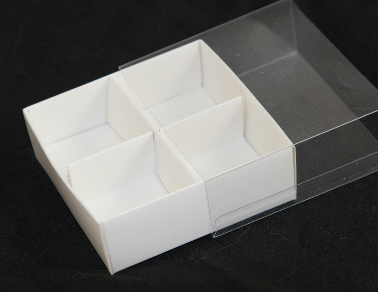 10 Pack of White Card Chocolate Sweet Soap Product Reatail Gift Box - 4 Bay Compartments - Clear Slide On Lid - 8x8x3cm Tristar Online