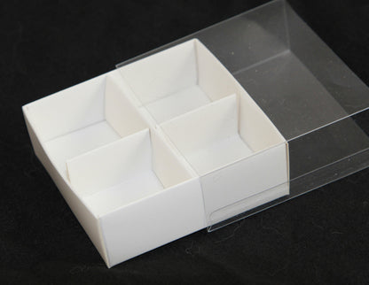 10 Pack of White Card Chocolate Sweet Soap Product Reatail Gift Box - 4 Bay Compartments - Clear Slide On Lid - 8x8x3cm Tristar Online