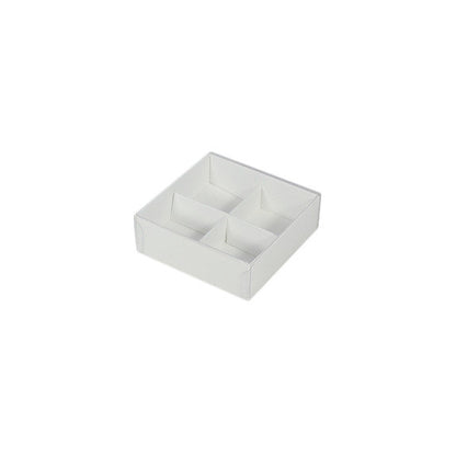 10 Pack of White Card Chocolate Sweet Soap Product Reatail Gift Box - 4 Bay Compartments - Clear Slide On Lid - 8x8x3cm Tristar Online
