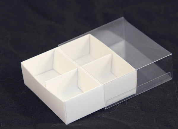 10 Pack of White Card Chocolate Sweet Soap Product Reatail Gift Box - 4 Bay Compartments - Clear Slide On Lid - 8x8x3cm Tristar Online