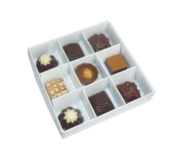 10 Pack of White Card Chocolate Sweet Soap Product Reatail Gift Box - 9 bay 4x4x3cm Compartments  - Clear Slide On Lid - 12x12x3cm Tristar Online