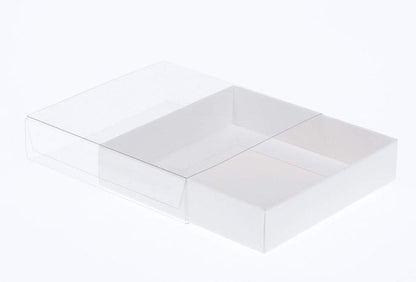 10 Pack of 10cm Square Invitation Coaster Favor Function product Presentation Cookie Biscuit Patisserie Gift Box - 4cm deep - White Card with Clear Slide On PVC Lid Tristar Online