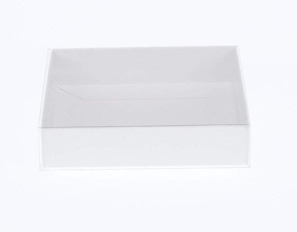 10 Pack of 15cm Square Invitation Coaster Favor Function product Presentation Cookie Biscuit Patisserie Gift Box - 4cm deep - White Card with Clear Slide On PVC Lid Tristar Online