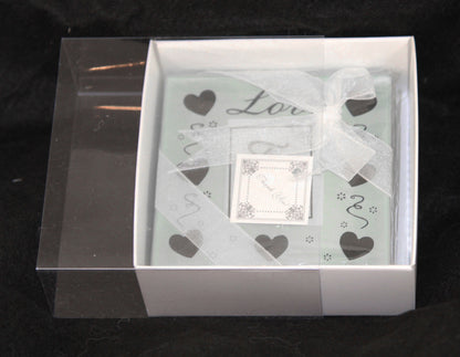 10 Pack of 8cm Square Wedding Invitation Coaster Favor Function product Presentation Cookie Biscuit Patisserie Gift Box - 2cm deep - White Card with Clear Slide On PVC Lid Tristar Online