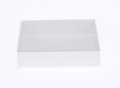 10 Pack of White Card Box - Clear Slide On Lid - 30 x 20 x 8cm -  Large Beauty Product Gift Giving Hamper Tray Merch Fashion Cake Sweets Xmas Tristar Online