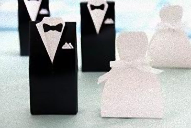 50 Pack of 25 Bride Gown and 25 Groom Tux Wedding Bridal Bomboniere Favor Candy Choc Almond Box - NW Tristar Online