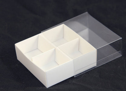 50 Pack of White Card Chocolate Sweet Soap Product Reatail Gift Box - 4 Bay Compartments - Clear Slide On Lid - 8x8x3cm Tristar Online