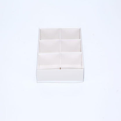 50 Pack of White Card Chocolate Sweet Soap Product Reatail Gift Box - 6 Bay Compartments - Clear Slide On Lid - 12x8x3cm Tristar Online