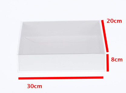 50 Pack of White Card Box - Clear Slide On Lid - 30 x 20 x 8cm -  Large Beauty Product Gift Giving Hamper Tray Merch Fashion Cake Sweets Xmas Tristar Online