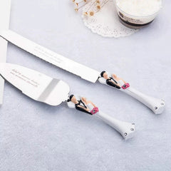 Bride Groom Cake Server Set Wedding Cake Knife and Silver Blade Server Set Boxed - Bride Groom Handles Tristar Online