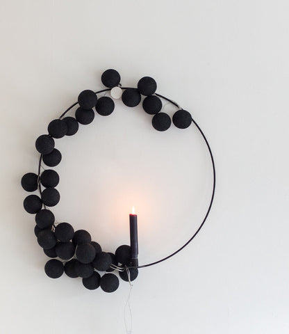 1 Set of 20 LED Black 5cm Cotton Ball Battery Powered String Lights Christmas Gift Home Wedding Party Bedroom Decoration Outdoor Indoor Table Centrepiece Tristar Online