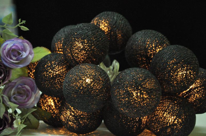 1 Set of 20 LED Black 5cm Cotton Ball Battery Powered String Lights Christmas Gift Home Wedding Party Bedroom Decoration Outdoor Indoor Table Centrepiece Tristar Online