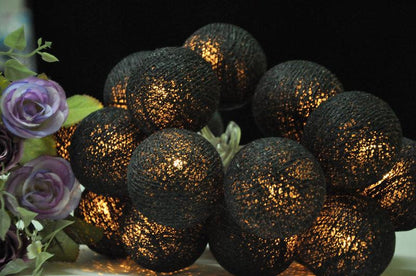 1 Set of 20 LED Black 5cm Cotton Ball Battery Powered String Lights Christmas Gift Home Wedding Party Bedroom Decoration Outdoor Indoor Table Centrepiece Tristar Online