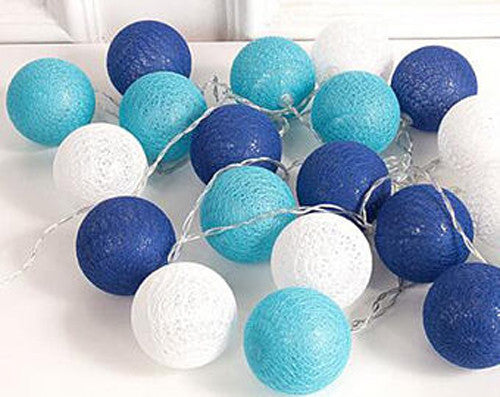 1 Set of 20 LED Blue 5cm Cotton Ball Battery Powered String Lights Christmas Gift Home Wedding Party Boys Bedroom Decoration Indoor Table Centrepiece Tristar Online