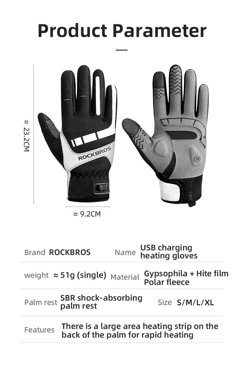 MTB Heated Gloves XLarge for Mountain Road Bike Breathable Winter Autumn Cycling Camping Running Outdoor Sport Rockbros Tristar Online