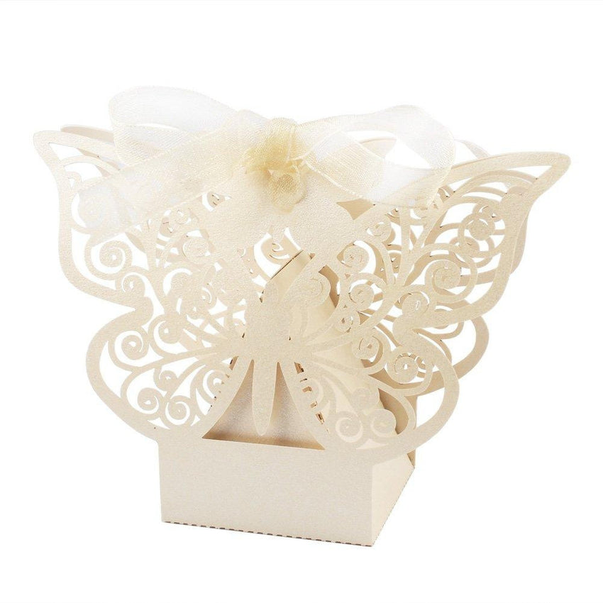 Ivory Cream Butterfly Wedding Engagement Party Bomboniere Favour Lolly Gift Almond Card Box - 10 Pack Tristar Online