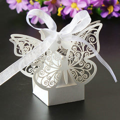 Ivory Cream Butterfly Wedding Engagement Party Bomboniere Favour Lolly Gift Almond Card Box - 10 Pack Tristar Online