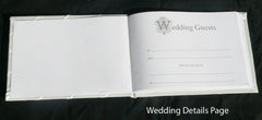 White Wedding Guest Book Register with Silver Pen Matching Stand Set 36 Lined Pages - Ivory Sach Ribbon Cover Tristar Online