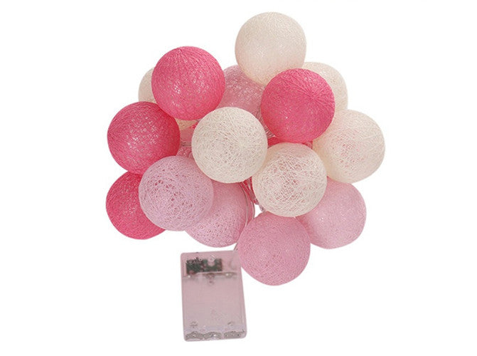 1 Set of 20 LED Pink 5cm Cotton Ball Battery Powered String Lights Christmas Gift Home Wedding Party Girl Bedroom Decoration Outdoor Indoor Table Tristar Online