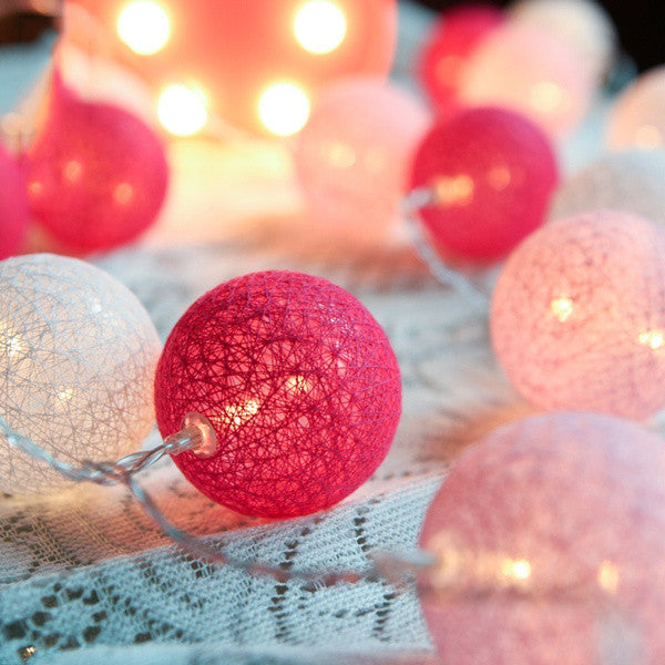 1 Set of 20 LED Pink 5cm Cotton Ball Battery Powered String Lights Christmas Gift Home Wedding Party Girl Bedroom Decoration Outdoor Indoor Table Tristar Online