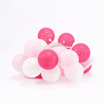 1 Set of 20 LED Pink 5cm Cotton Ball Battery Powered String Lights Christmas Gift Home Wedding Party Girl Bedroom Decoration Outdoor Indoor Table Tristar Online