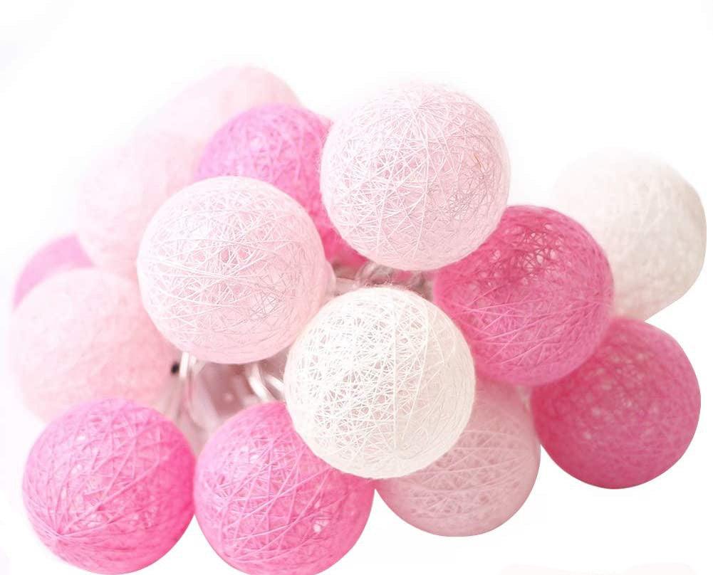 1 Set of 20 LED Pink 5cm Cotton Ball Battery Powered String Lights Christmas Gift Home Wedding Party Girl Bedroom Decoration Outdoor Indoor Table Tristar Online