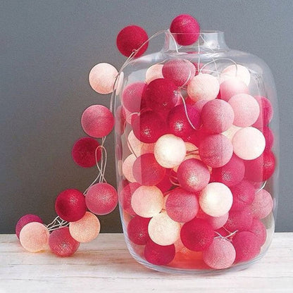 1 Set of 20 LED Pink 5cm Cotton Ball Battery Powered String Lights Christmas Gift Home Wedding Party Girl Bedroom Decoration Outdoor Indoor Table Tristar Online