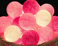 1 Set of 20 LED Pink 5cm Cotton Ball Battery Powered String Lights Christmas Gift Home Wedding Party Girl Bedroom Decoration Outdoor Indoor Table Tristar Online