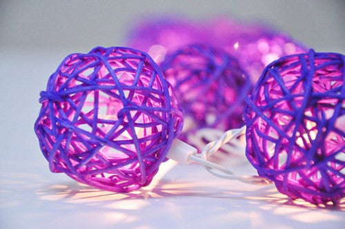 1 Set of 20 LED Cassis Purple 5cm Rattan Cane Ball Battery Powered String Lights Christmas Gift Home Wedding Party Bedroom Decoration Table Centrepiece Tristar Online