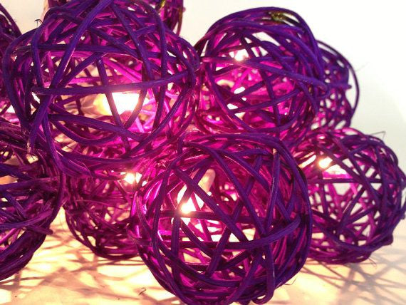 1 Set of 20 LED Cassis Purple 5cm Rattan Cane Ball Battery Powered String Lights Christmas Gift Home Wedding Party Bedroom Decoration Table Centrepiece Tristar Online