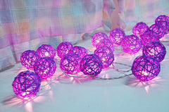 1 Set of 20 LED Cassis Purple 5cm Rattan Cane Ball Battery Powered String Lights Christmas Gift Home Wedding Party Bedroom Decoration Table Centrepiece Tristar Online