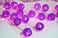 1 Set of 20 LED Cassis Purple 5cm Rattan Cane Ball Battery Powered String Lights Christmas Gift Home Wedding Party Bedroom Decoration Table Centrepiece Tristar Online