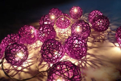 1 Set of 20 LED Cassis Purple 5cm Rattan Cane Ball Battery Powered String Lights Christmas Gift Home Wedding Party Bedroom Decoration Table Centrepiece Tristar Online