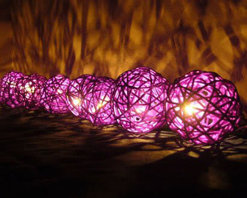 1 Set of 20 LED Cassis Purple 5cm Rattan Cane Ball Battery Powered String Lights Christmas Gift Home Wedding Party Bedroom Decoration Table Centrepiece Tristar Online