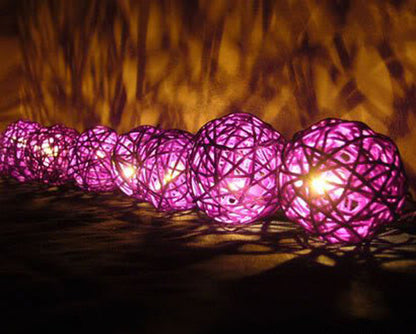 1 Set of 20 LED Cassis Purple 5cm Rattan Cane Ball Battery Powered String Lights Christmas Gift Home Wedding Party Bedroom Decoration Table Centrepiece Tristar Online