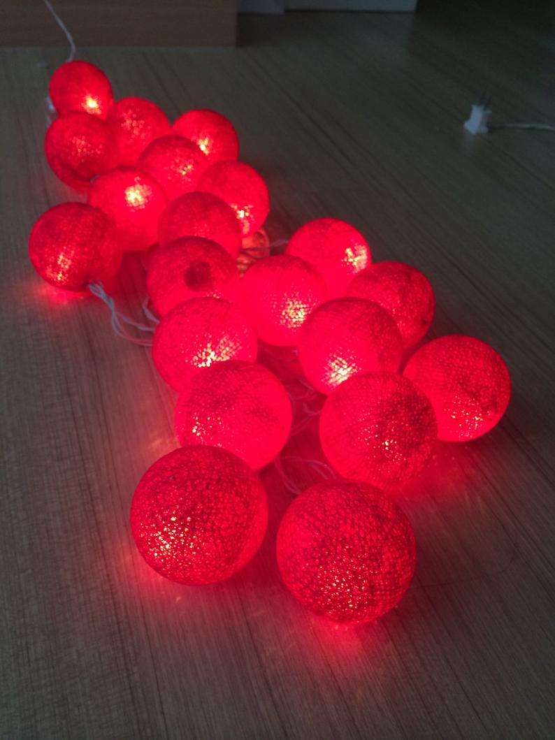 1 Set of 20 LED Red 5cm Cotton Ball Battery Powered String Lights Christmas Gift Home Wedding Party Bedroom Decoration Outdoor Indoor Table Centrepiece Tristar Online