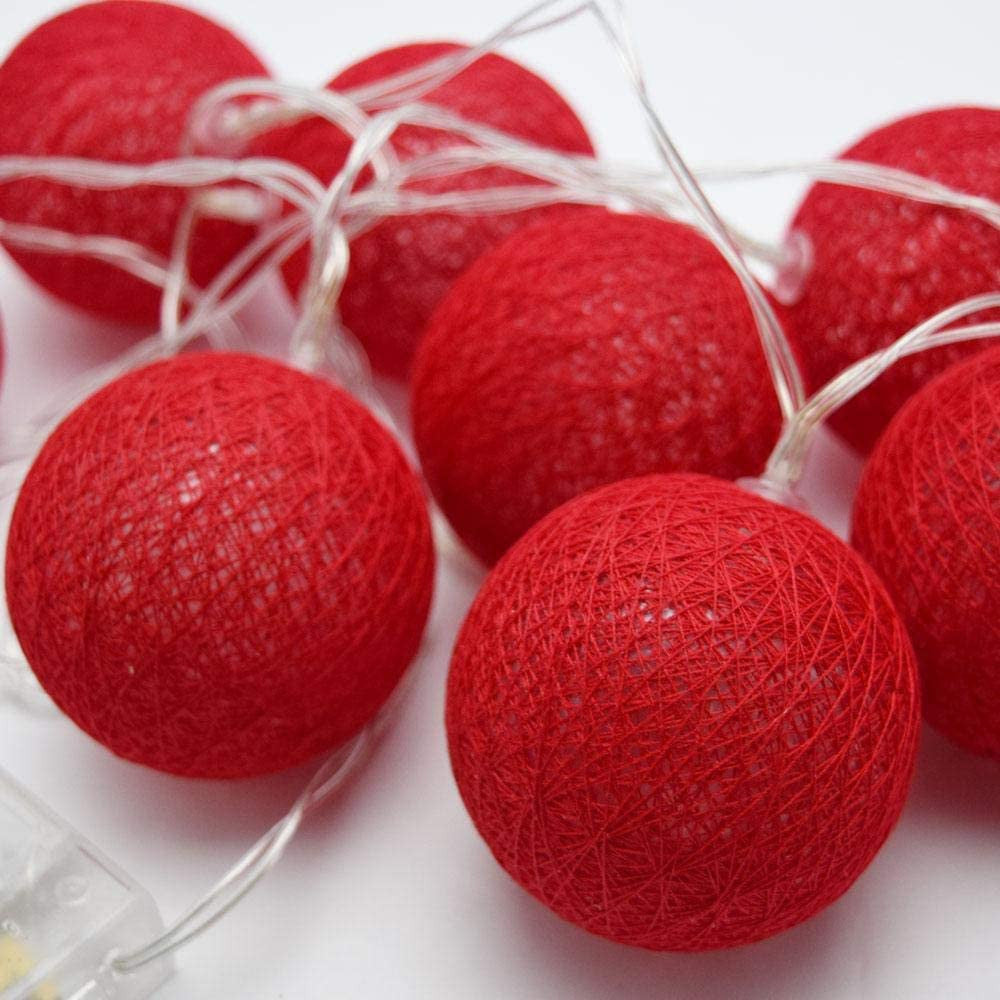 1 Set of 20 LED Red 5cm Cotton Ball Battery Powered String Lights Christmas Gift Home Wedding Party Bedroom Decoration Outdoor Indoor Table Centrepiece Tristar Online