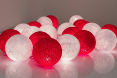1 Set of 20 LED Red White 5cm Cotton Ball Battery String Lights Christmas Gift Home Wedding Party Bedroom Decoration Outdoor Indoor Table Centrepiece Tristar Online