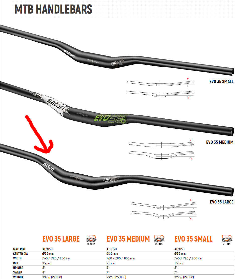 Satori EVO 35 Large - 355mm Rise Handlebar - Black MTB Trekking Universal 780mm Long Tristar Online