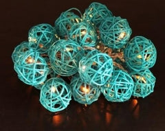 1 Set of 20 LED Turquoise 5cm Rattan Cane Ball Battery Powered String Lights Christmas Gift Home Wedding Party Bedroom Decoration Table Centrepiece Tristar Online