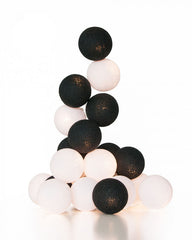 1 Set of 20 LED Black White 5cm Cotton Ball Battery Powered String Lights Xmas Gift Home Wedding Party Bedroom Decoration Outdoor Indoor Table Centrepiece Tristar Online