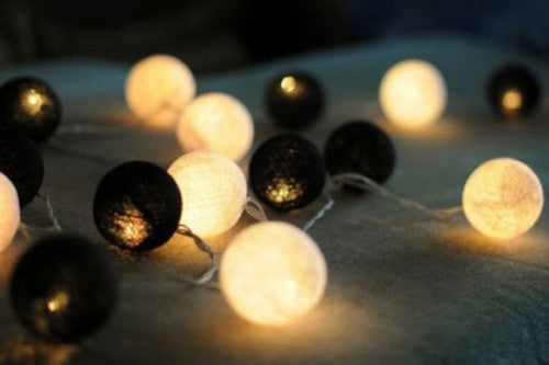 1 Set of 20 LED Black White 5cm Cotton Ball Battery Powered String Lights Xmas Gift Home Wedding Party Bedroom Decoration Outdoor Indoor Table Centrepiece Tristar Online