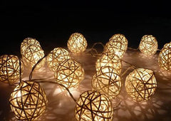 1 Set of 20 LED Cream White 5cm Rattan Cane Ball Battery Powered String Lights Christmas Gift Home Wedding Party Bedroom Decoration Table Centrepiece Tristar Online